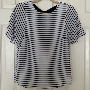 H&M White & Blue Stripe Flutter Sleeve Top Size 4